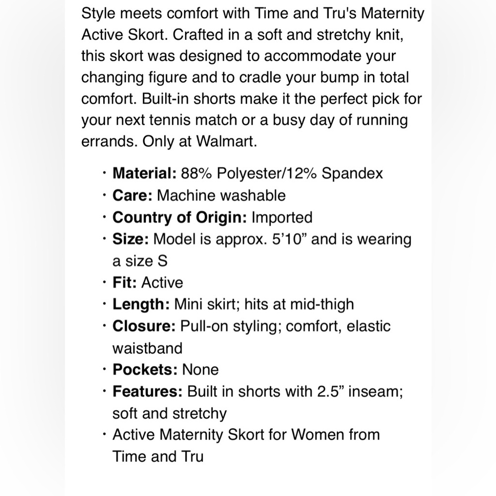 NWT Time & Tru Blue Maternity Active Mini Skort Built-In Shorts Size Large - Picture 3 of 8
